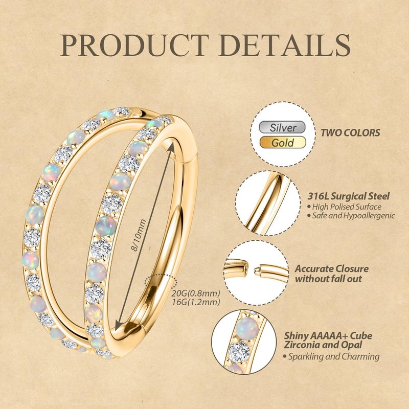 FUNLMO Store 316L Surgical Steel Nose Hoop Septum Conch Piercing Jewelry Cartilage Daith Helix Tragus Rook Lobe Earring Triple/Double Nose Lip Ring 20G 18G 16G - Image 2